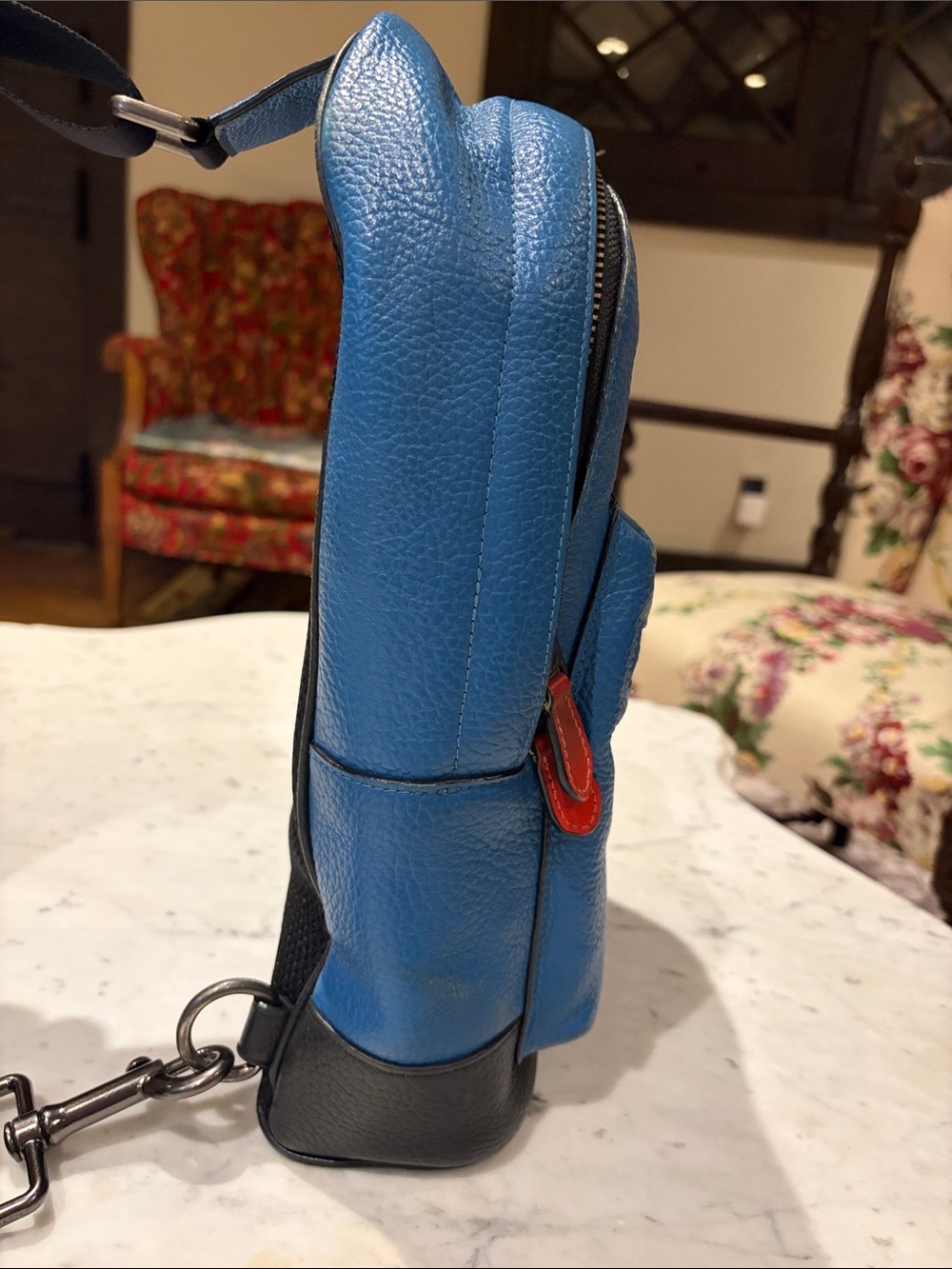 Coach Blue Leather Shoulder Sling Bag with Red Accents - Picture 4 of 5